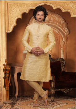 White with Cream Color Silk Kurta Set